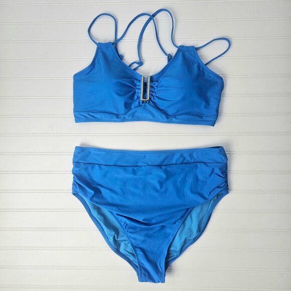 BMJL Women's Blue High Waisted U Cut Out Top Modest Bikini Set Size XL NWT - Picture 2 of 16